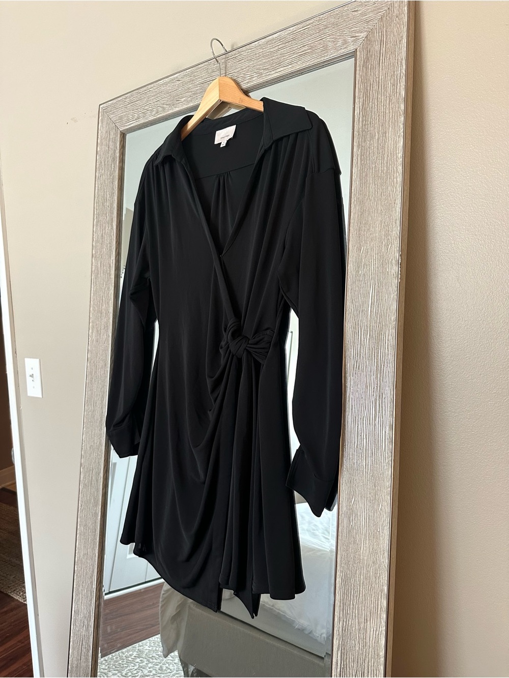 Cinq A Sept Black Faux Wrap Midi V-Neck Stretch Dress Size 10 Medium